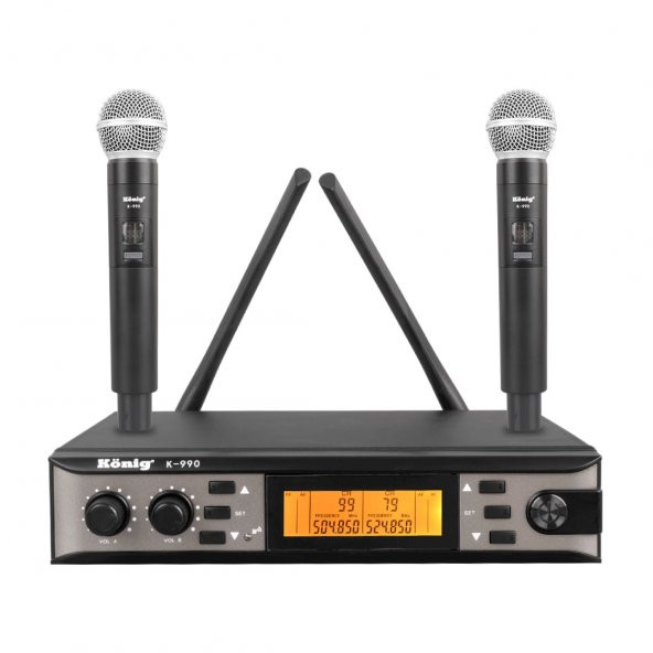 König K-990 Uhf 2 X 100 Kanal 2 El Mikrofon Telsiz Mikrofon Kablosuz Mikrofon Seti Gri