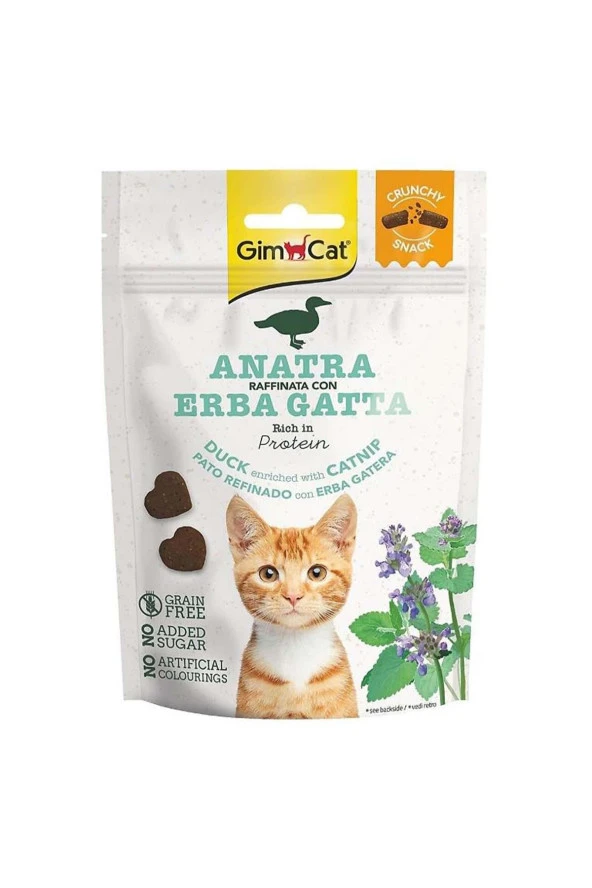 GimCat Crunchy Snacks Tahılsız Ördek ve Kedi Otlu Kedi Ödülü 50 Gr