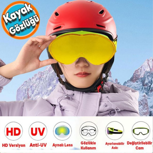 Kayak Gözlüğü Değiştirebilir Camlı Antifog Güneş Kar Koruyucu Gözlük Sarı Snowboard Glasses Gözlük