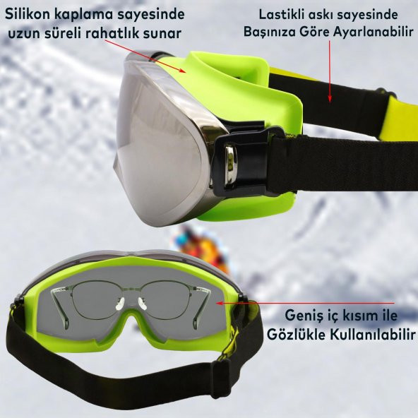Kayak Gözlüğü Değiştirebilir Camlı Antifog Güneş Kar Koruyucu Gözlük Gümüş Snowboard Glasses Gözlük - 2
