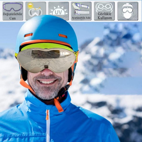 Kayak Gözlüğü Değiştirebilir Camlı Antifog Güneş Kar Koruyucu Gözlük Gümüş Snowboard Glasses Gözlük - 6