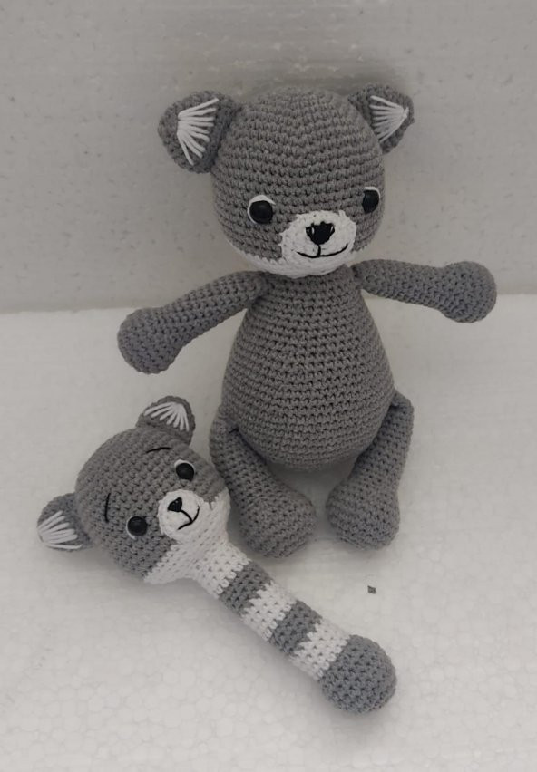 Sevimli Kurt Oyuncak ve Çıngırak Takım Amigurumi Organik Oyuncak - 1