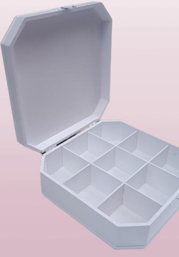 Hobi ADN 90268 Dekoratif Kutu Çokgen Klipsli Ahşap MDF Beyaz Lake Boya El Yapım - 3