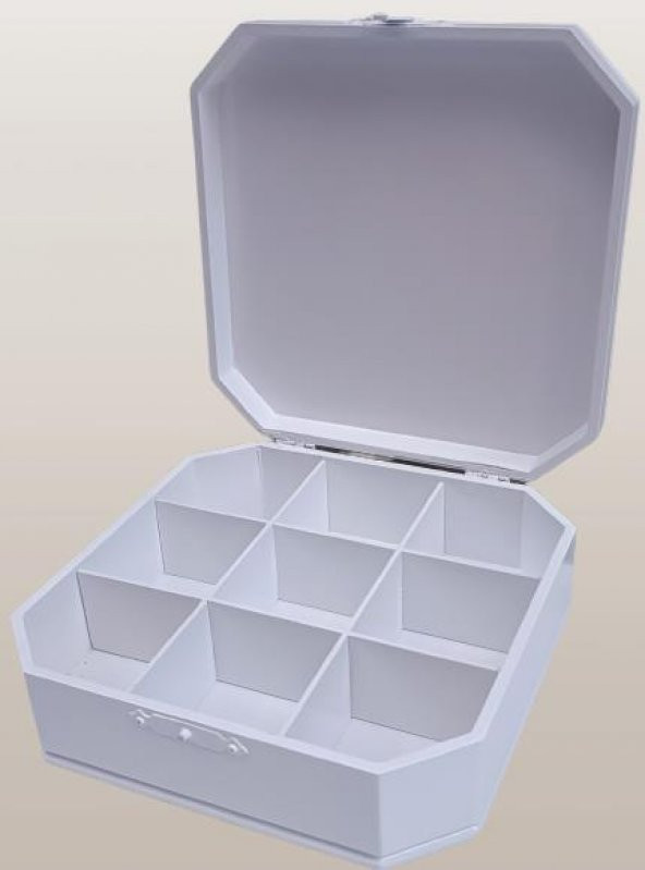 Hobi ADN 90268 Dekoratif Kutu Çokgen Klipsli Ahşap MDF Beyaz Lake Boya El Yapım - 6
