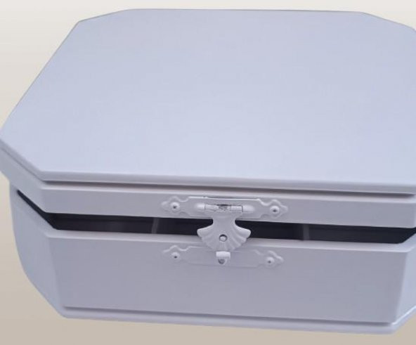 Hobi ADN 90268 Dekoratif Kutu Çokgen Klipsli Ahşap MDF Beyaz Lake Boya El Yapım - 7