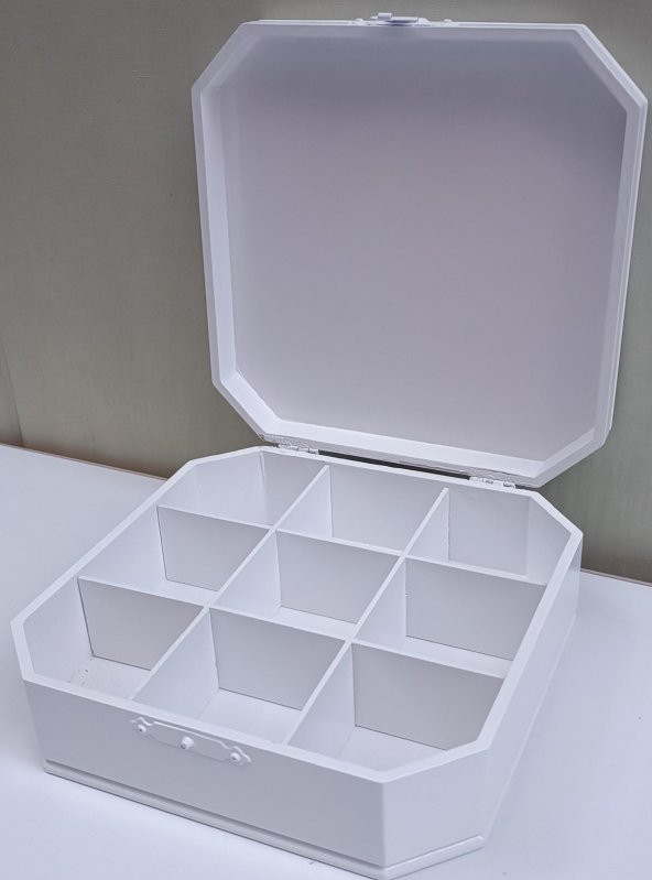Hobi ADN 90268 Dekoratif Kutu Çokgen Klipsli Ahşap MDF Beyaz Lake Boya El Yapım - 9