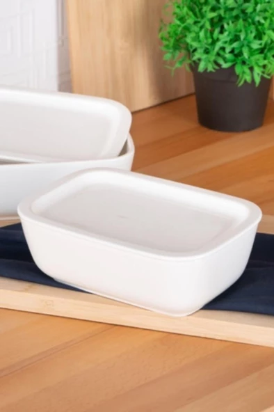 Digithome Acar Bianco Perla Porselen Kapaklı Fırın Kabı Dikdörtgen Beyaz 19 Cm - SCT-05427 C320.033
