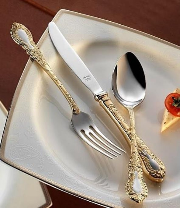 Aryıldız Çatal Kaşık Bıçak Takımı 84 Parça Antıque Çırağan Parlak Altın