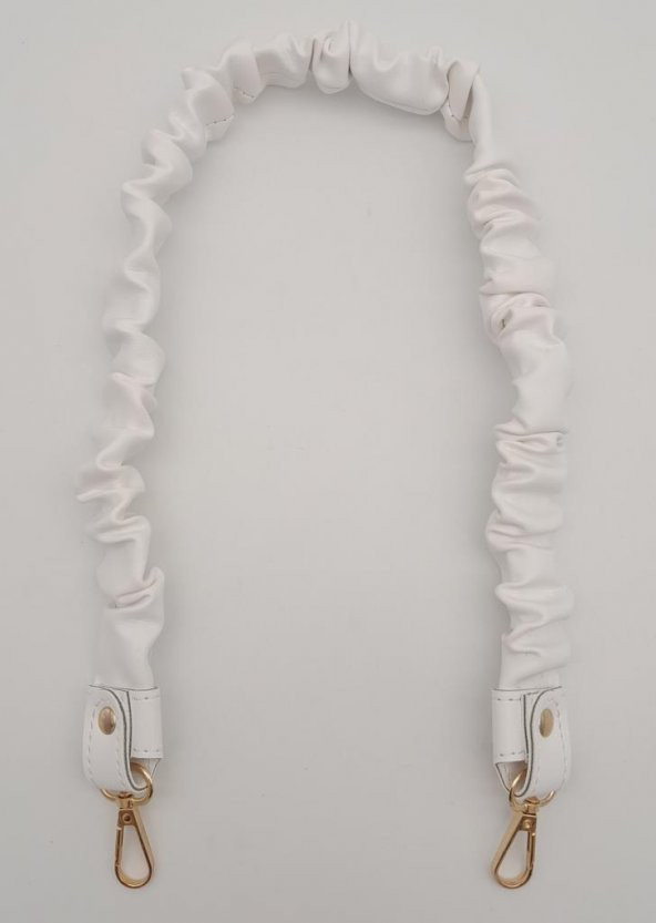 Angel Çanta Aksesuar 70 cm Büzgü Model Suni Deri Beyaz Renk Çanta Sapı Light Gold Metalli - Resim 2