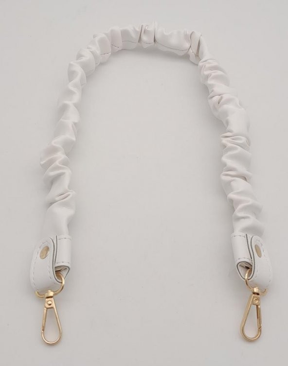 Angel Çanta Aksesuar 70 cm Büzgü Model Suni Deri Beyaz Renk Çanta Sapı Light Gold Metalli - Resim 3