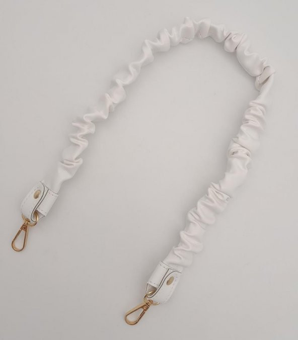 Angel Çanta Aksesuar 70 cm Büzgü Model Suni Deri Beyaz Renk Çanta Sapı Light Gold Metalli - Resim 4