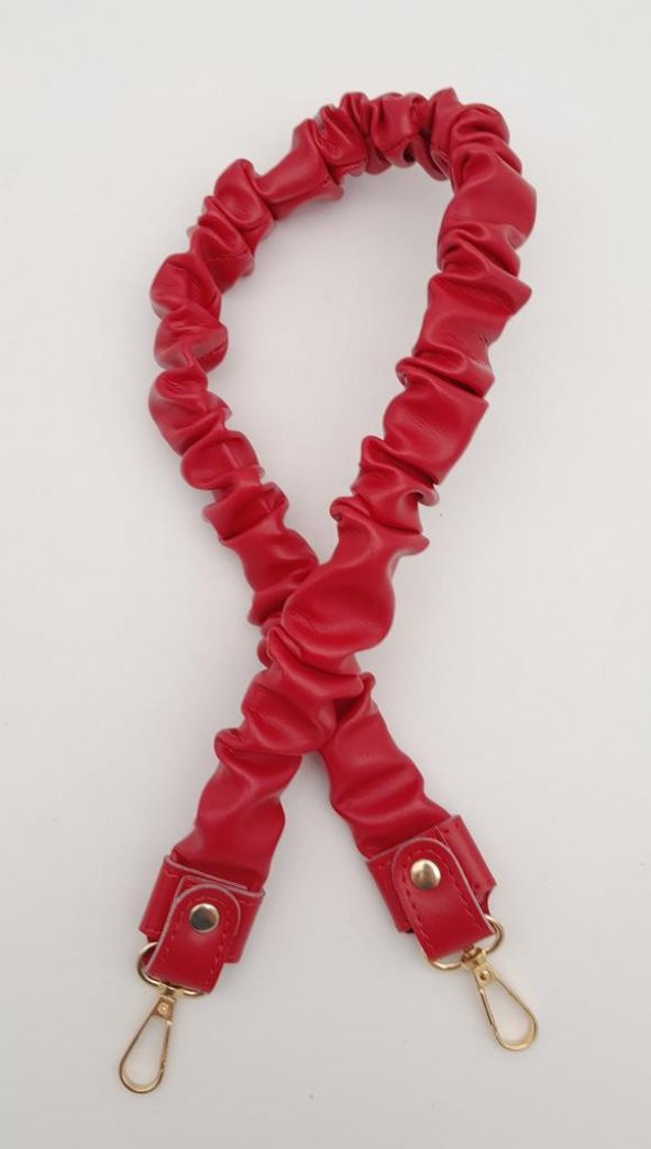 Angel Çanta Aksesuar 70 cm Büzgü Model Suni Deri Kırmızı Renk Çanta Sapı Light Gold Metalli ürün görseli