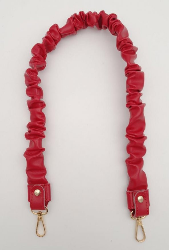 Angel Çanta Aksesuar 70 cm Büzgü Model Suni Deri Kırmızı Renk Çanta Sapı Light Gold Metalli - Resim 2