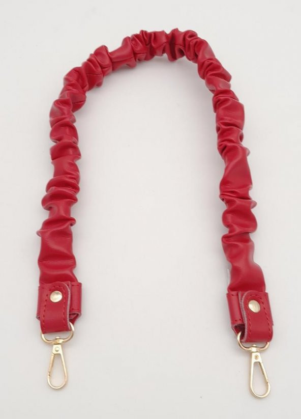 Angel Çanta Aksesuar 70 cm Büzgü Model Suni Deri Kırmızı Renk Çanta Sapı Light Gold Metalli - Resim 3