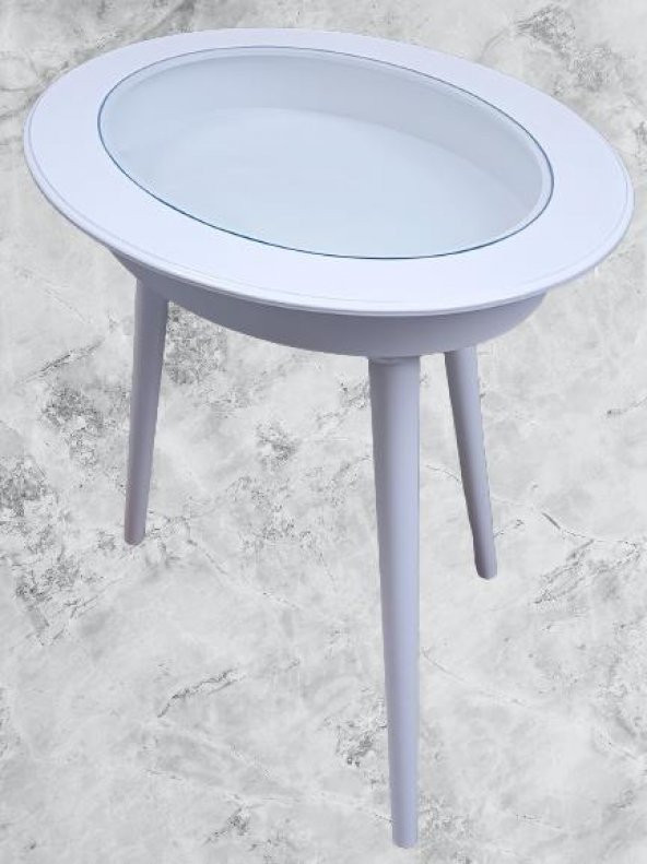 Hobi ADN 90269 Dekoratif Sehpa Rölyef Camlı Ahşap MDF Beyaz Lake Boya El Yapım - 6