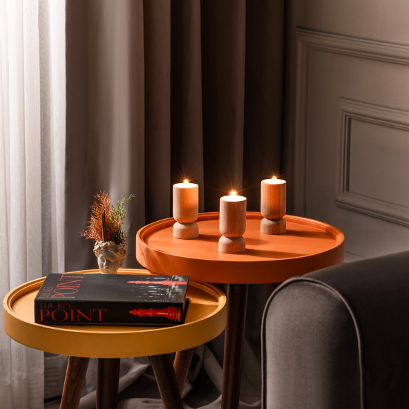 Doğal Ahşap Ağaç Mumluk 3 Lü