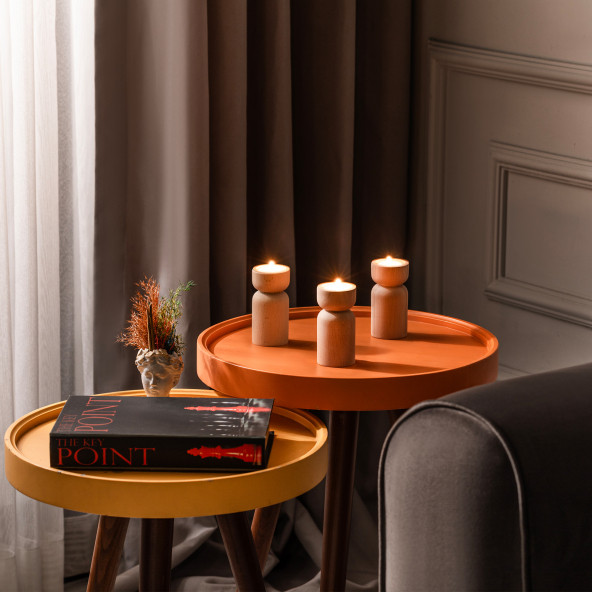 Doğal Ahşap Ağaç Mumluk 3 Lü - 2