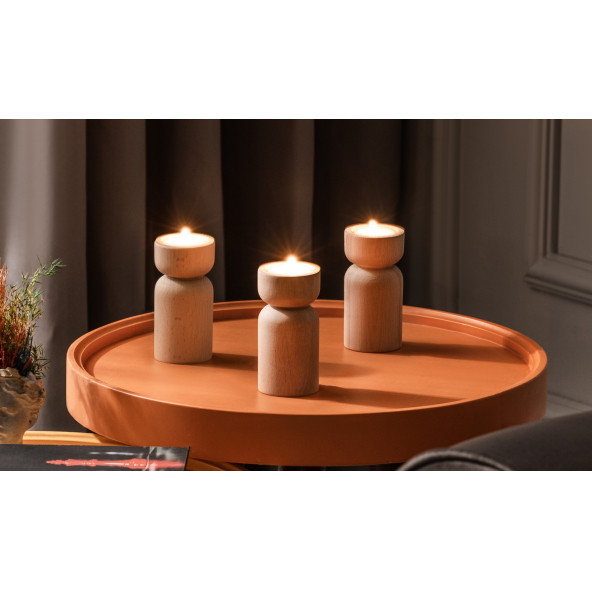 Doğal Ahşap Ağaç Mumluk 3 Lü - 3