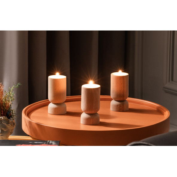 Doğal Ahşap Ağaç Mumluk 3 Lü - 4