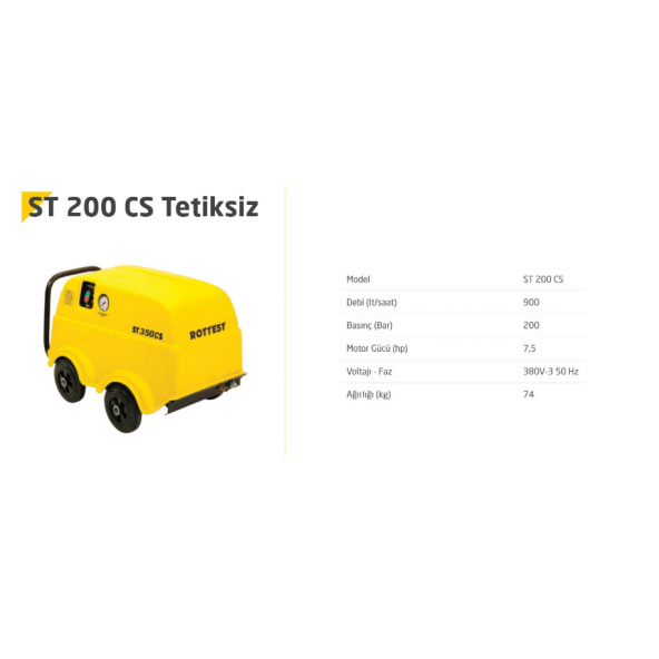 Rottest ST 200 CS Tetiksiz 200 Bar Basınçlı Soğuk Yıkama Makinesi - 2