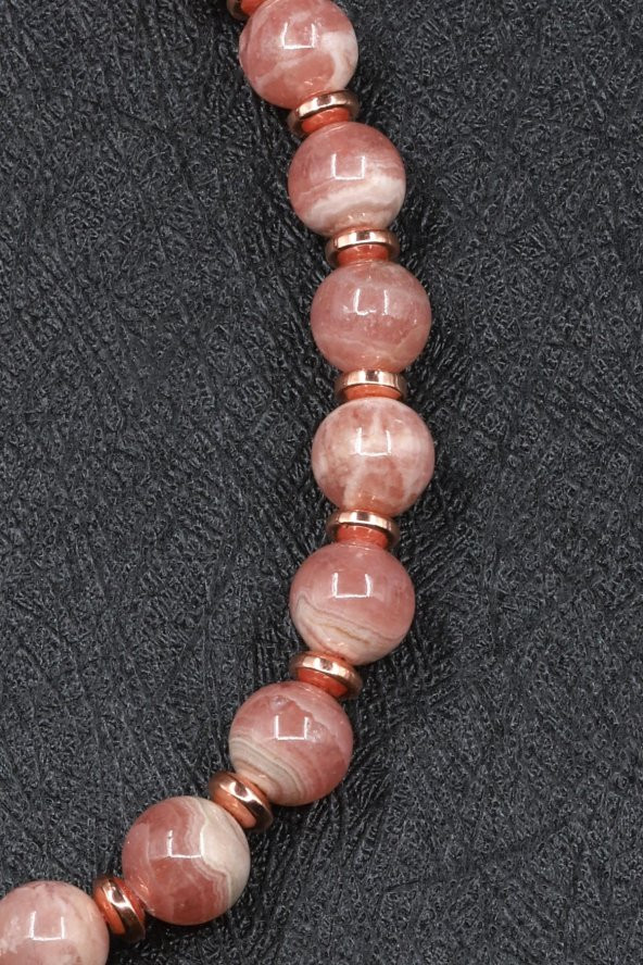 Rodokrozit Doğal Taş Makrome Örme Bileklik - Resim 2