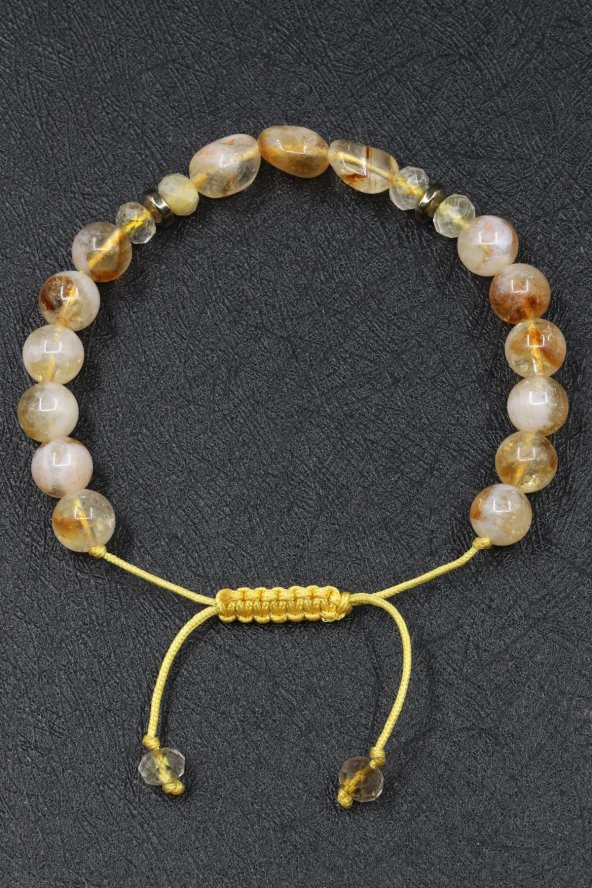 Sitrin - Golden Rutil Kuvars Doğal Taş Makrome Örme Bileklik ürün görseli