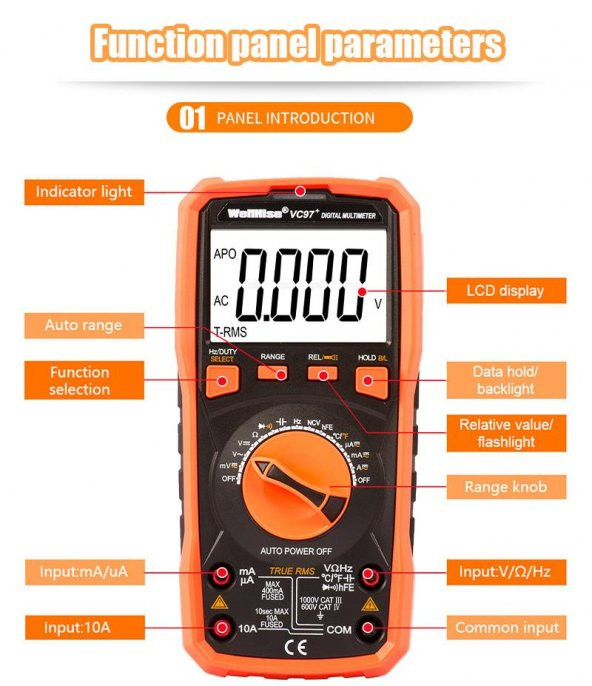 WellHise VC97+ Multimetre Ölçü Aleti Avometre True RMS - 9
