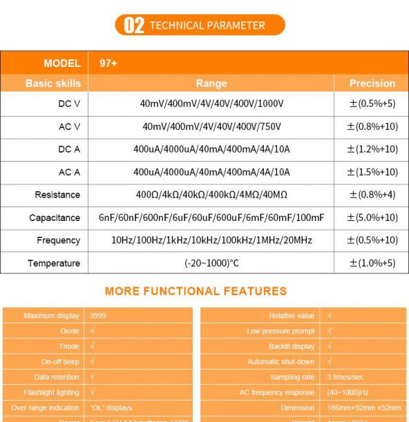 WellHise VC97+ Multimetre Ölçü Aleti Avometre True RMS - 11