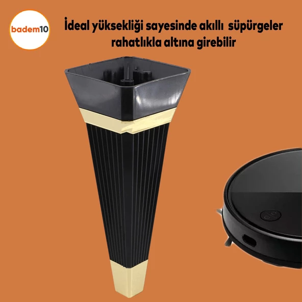 Alcazar Lüks Mobilya Kanepe Tv Ünitesi Koltuk Ayağı Konsol Ayakları 23 Cm Siyah Altın - 6