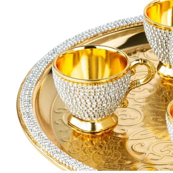 Sade Taşlı Zemzem Takımı - Ebruli Altın - 2