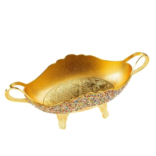 Renkli Taşlı Ayaklı Gondol Altın - Şık Meyvelik Söz Nişan Çikolatası Aksesuarı - 3