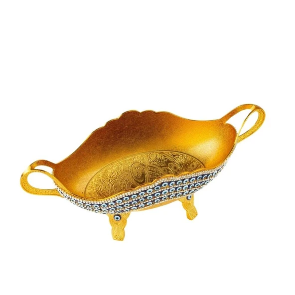 Nazar Taşlı ve Swarovski Taşlı Ayaklı Gondol Altın - Şık Meyvelik Söz Nişan Çikolatası Aksesuarı - 3