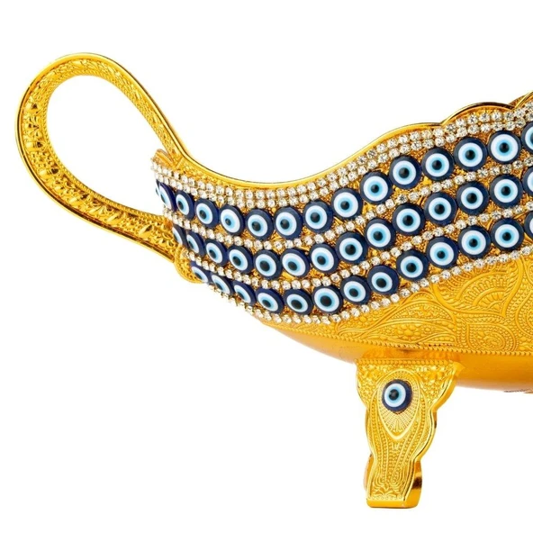 Nazar Taşlı ve Swarovski Taşlı Ayaklı Gondol Altın - Şık Meyvelik Söz Nişan Çikolatası Aksesuarı - 2