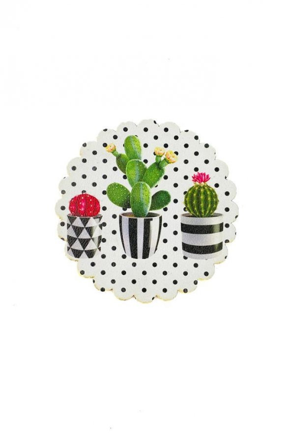2li Ahşap Kaktüs Desenli 9.5cm Kaydırmaz 5mm Bardak Sunum Altlığı - 2