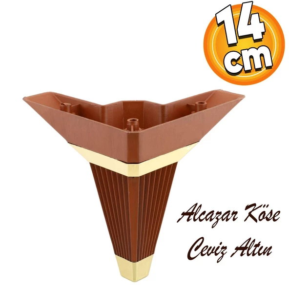 Alcazar Lüks Mobilya Kanepe Sehpa Tv Ünitesi Koltuk Ayağı Baza Ayakları Köşe 14 Cm Ceviz Altın