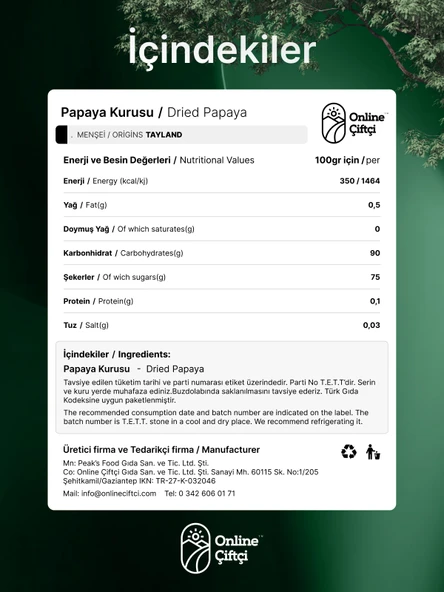 Online Çiftçi Papaya Kurusu Şekerli 70Gr - Resim 4