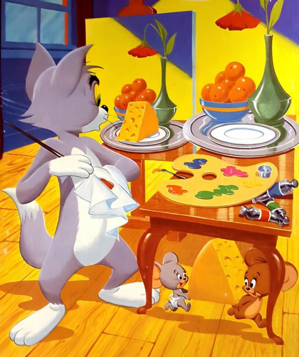 Movas Sanat Peynir Hırsızları - Tom ve Jerry | Elmas Mozaik Puzzle | 45x55 | E20204116