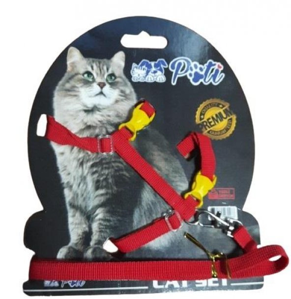 Pati Yavru Köpek Ve Kedi Gezdirme Takım Tasması (Ayarlanabilir) Düz Kırmızı