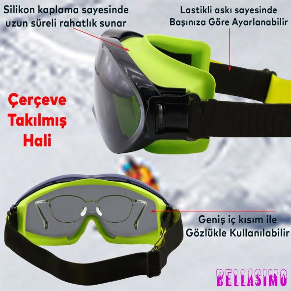 Bellasimo Çerçevesiz Kayak Gözlüğü Camı Lens Değiştirebilir Cam Antifog Güneş Kar Gözlük Camı Füme - 3