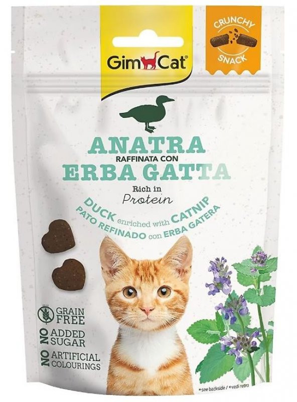 GimCat Crunchy Snacks Tahılsız Ördek ve Kedi Otlu Kedi Ödülü 50 Gr