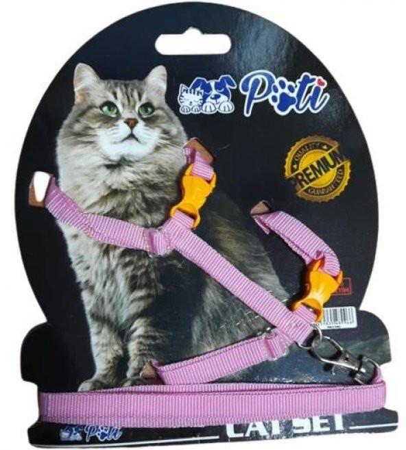 Pati Yavru Köpek ve Kedi Gezdirme Takım Tasması (Ayarlanabilir) Düz Pembe
