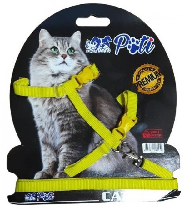 Pati Yavru Köpek ve Kedi Gezdirme Takım Tasması (Ayarlanabilir) Düz Sarı