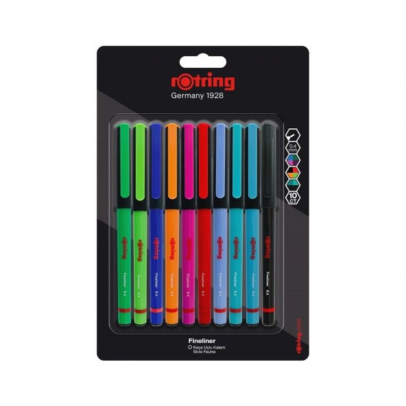 Rotring Liner Fineliner Karışık Renk Keçe Uçlu Kalem 10 Renk