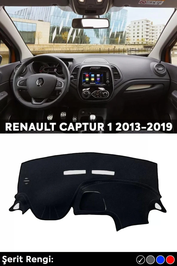 Renault Captur 1 2013-2019 3d Torpido Koruma Kılıfı - Ön Göğüs Kaplama - Siyah Şerit