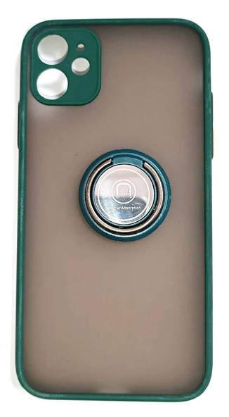 iphone 11 Uyumlu Standlı Manyetik Tutuculu Sert Kılıf Yarı Şeffaf Yeşil ürün görseli 1