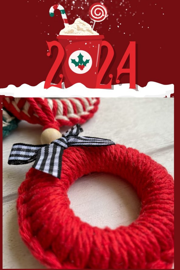 5 Adet Kırmızı Handmade Renkli Yılbaşı Ağaç Süsü - Yılbaşı Süsü - Christmas Decor ürün görseli