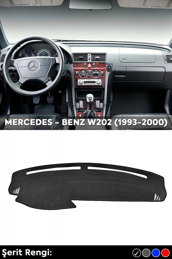 Mercedes - Benz W202 (1993-2000) 3d Torpido Koruma Kılıfı - Ön Göğüs Kaplama - Siyah Şerit