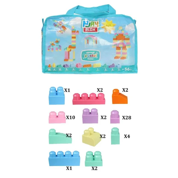 2915 Play Blox Pastel Blok Yapı Oyuncakları 56 Parça ,Saklama Çantalı ,1 Yaş ve Üzeri - 6