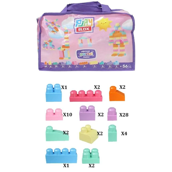 2915 Play Blox Pastel Blok Yapı Oyuncakları 56 Parça ,Saklama Çantalı ,1 Yaş ve Üzeri - 5