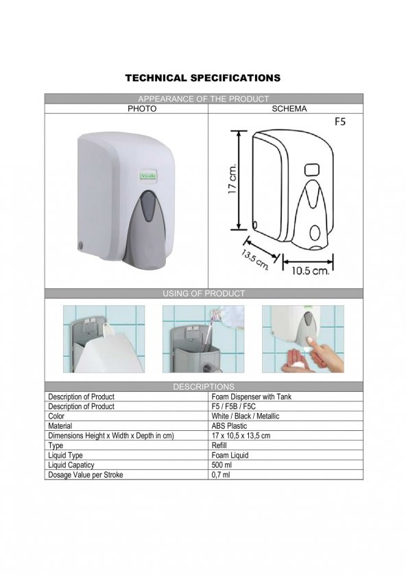 Şeker Portakalım Vialli F5C Hazneli Köpük Sabun Dispenseri Aparatı 500 ml Gri - 2